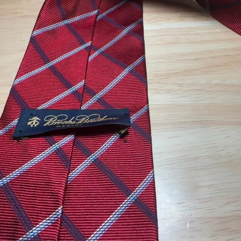Brooks Brothers Necktie Men One Size Red Check Silk Woven in England Made in USA